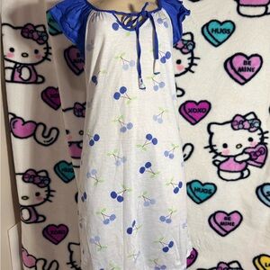 Blue and White Cherry Print Nightgown